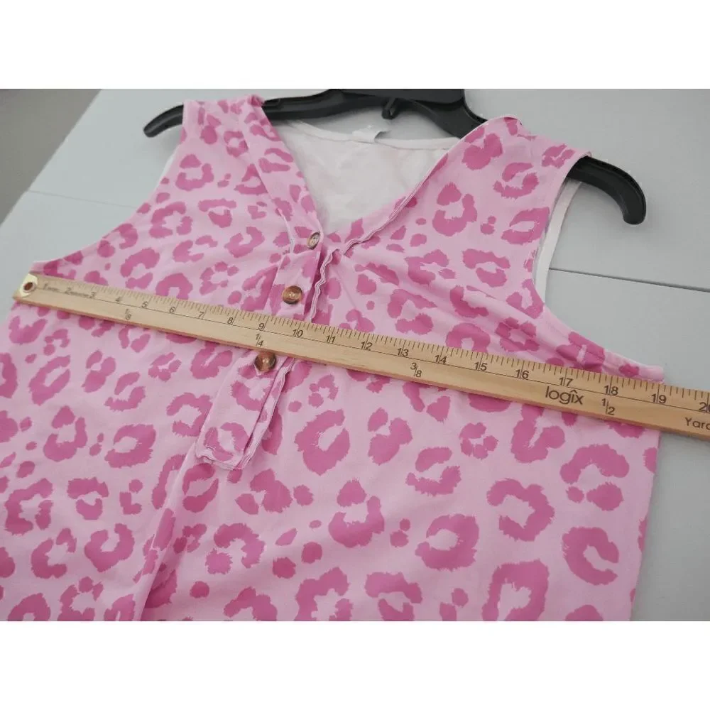 Pink Leopard Button-Front Tank Top L - Picture 4 of 7